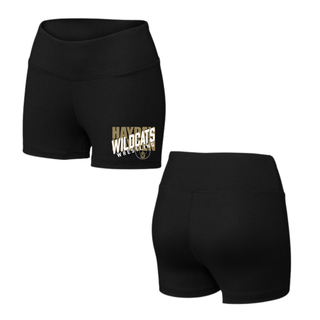 Front and back view of Black women's Hayden Wildcats interval shorts with team design on the leg