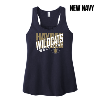 New Navy Hayden Wildcats women's racerback tank with crossed lettering and team crest centered on the front