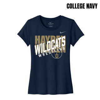 Women's Hayden Wildcats wrestling tee with Crossed Lettering team artwork.