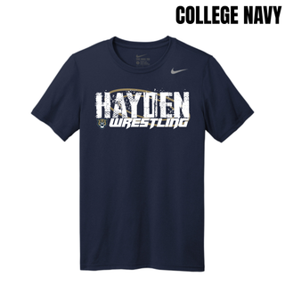 College navy men's tee with Hayden in white distressed block letters and Wrestling in white italic lettering centered on the chest