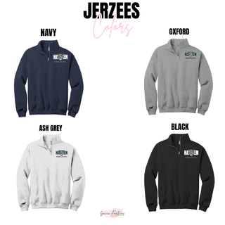 Jerzees color chart showing Navy, Oxford, Ash Grey, Black options, each with Hayden lettering and a wildcat head above Wrestling lettering