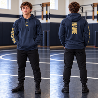 Navy Hayden Wildcats Wrestling Fierce Wildcat Performance Hoodie mockup.