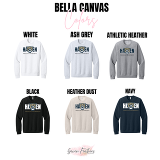 Bella+Canvas crewneck sweatshirt color options featuring the Hayden Wildcats Wrestling Grandparent design.