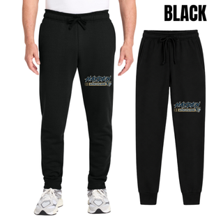 Hayden Wildcats Wrestling H Bar Logo Core Fleece Joggers in black, on-model and flat lay detail of the leg graphic