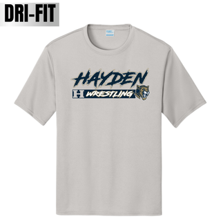 Hayden Wildcats Wrestling H Bar Logo Dri-FIT performance tee in silver, front flat lay