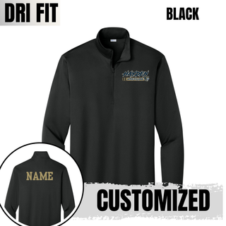 Hayden Wildcats Wrestling H Bar Logo PosiCharge Quarter-Zip in black, front flat lay with back NAME personalization inset