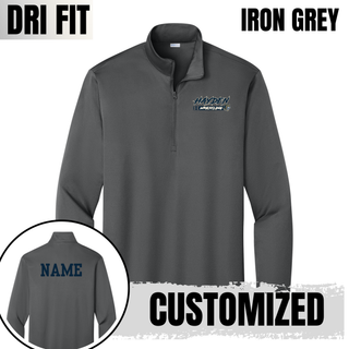 Hayden Wildcats Wrestling H Bar Logo PosiCharge Quarter-Zip in iron grey, front flat lay with back NAME personalization inset