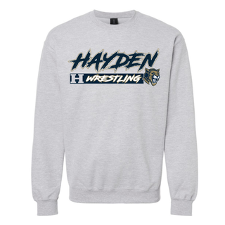 Hayden Wildcats Wrestling H Bar Logo crewneck sweatshirt in heather grey, front flat lay