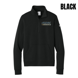 Hayden Wildcats Wrestling H Bar Logo Women's Fleece Half-Zip in black with navy and gold Hayden script lettering, H badge, and Wrestling bar