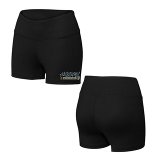 Hayden Wildcats Wrestling H Bar Logo Women's Interval Shorts in black, front and back flat lay