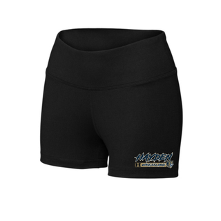 Hayden Wildcats Wrestling H Bar Logo Women's Interval Shorts in black, front view