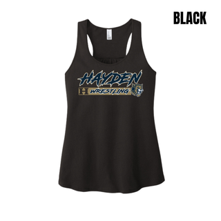 Hayden Wildcats Wrestling H Bar Logo Women's Racerback Tank in black, front flat lay