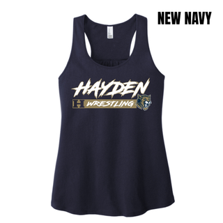 Hayden Wildcats Wrestling H Bar Logo Women's Racerback Tank in new navy, front flat lay