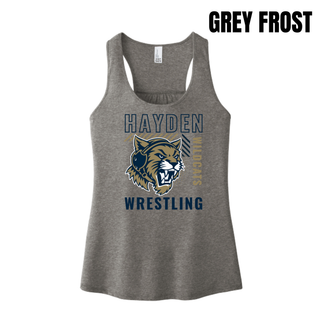 Hayden Wildcats Wrestling Headgear Logo Women's Racerback Tank in Grey Frost, front view