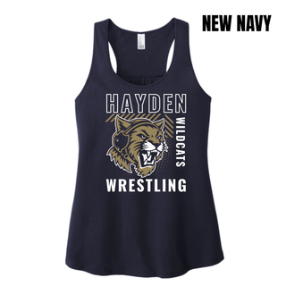 Hayden Wildcats Wrestling Headgear Logo Women's Racerback Tank in New Navy, front view