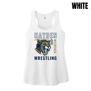 Hayden Wildcats Wrestling Headgear Logo Women's Racerback Tank in White, front view