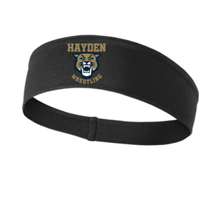 Hayden Wildcats Wrestling Mascot Logo PosiCharge headband in black, product shot