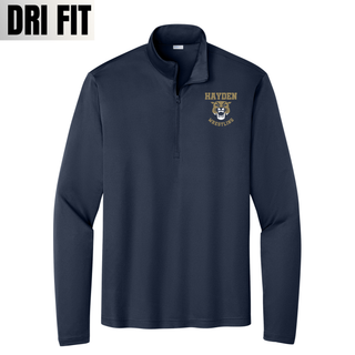 Hayden Wildcats Wrestling Mascot Logo PosiCharge quarter-zip in true navy, front flat lay
