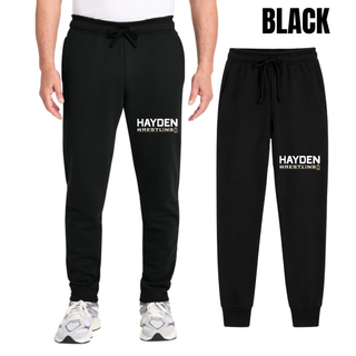 Hayden Wildcats Wrestling Matline design printed on the leg of fleece joggers.