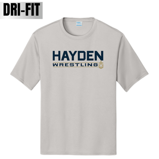 Hayden Wildcats Wrestling Matline design on a performance top, with Hayden lettering, a Wrestling bar, and the Hayden Wildcats logo.