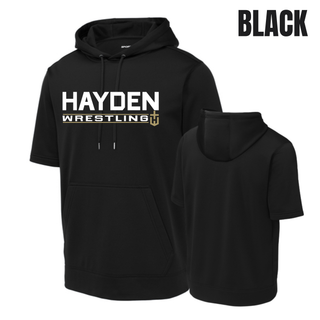 Hayden Wildcats Wrestling Matline graphic on a Sport-Wick short sleeve hooded pullover.