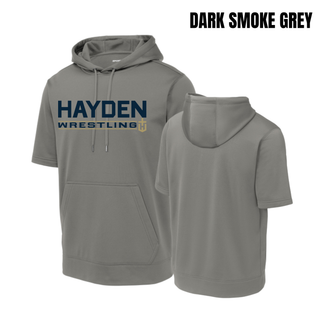 Sport-Wick short sleeve hooded pullover with the Hayden Wildcats logo and wrestling lettering.