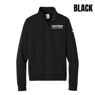 Black women's fleece half-zip with the Hayden Wildcats Wrestling Matline logo on the chest.
