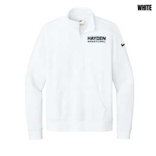 White women's fleece half-zip with the Hayden Wildcats Wrestling Matline logo on the chest.