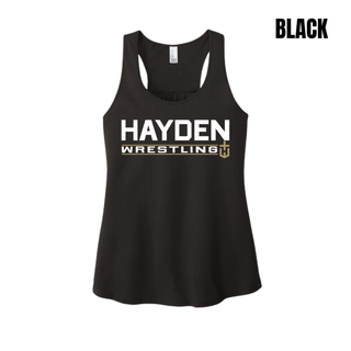 Hayden Wildcats Wrestling Matline graphic on a women's racerback tank, shown in another product view.