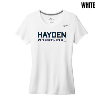 Women's rLegend tee featuring the Hayden Wildcats Wrestling Matline design.