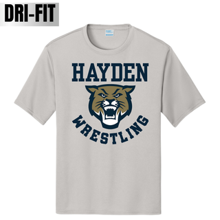 Hayden Wildcats Wrestling Original Logo on Dri-FIT performance top, product mockup view 1.