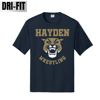 Hayden Wildcats Wrestling Original Logo on Dri-FIT performance top, product mockup view 2.