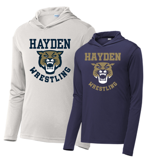 Hayden Wildcats Wrestling Original Logo on PosiCharge Competitor Hooded Pullover, product mockup view 1.