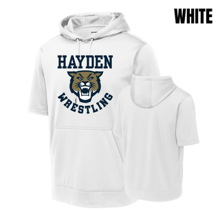 Hayden Wildcats Wrestling Original Logo on Sport-Tek short sleeve hooded pullover, product mockup view 1.