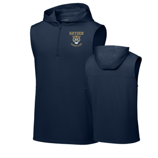 Hayden Wildcats Wrestling Original Logo sleeveless hooded quarter-zip in true navy, front and back flat lay