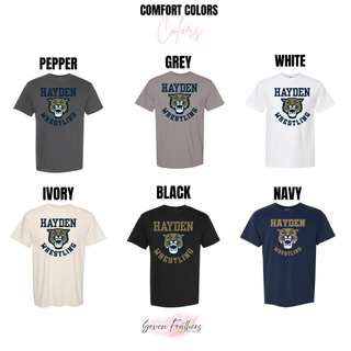 Hayden Wildcats Wrestling Original Logo on apparel top, product mockup view 4.