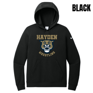 Hayden Wildcats Wrestling Original Logo Women's Club Fleece Pullover Hoodie in dark grey heather, front flat lay