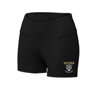 Hayden Wildcats Wrestling Original Logo on women's Interval Performance Shorts, product mockup view 1.