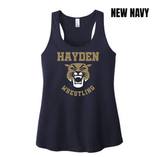 Hayden Wildcats Wrestling Original Logo Women's Racerback Tank in new navy, flat lay