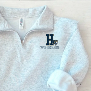 Hayden Wildcats Wrestling Pin Logo Cadet Quarter-Zip in ash grey, flat lay chest graphic detail