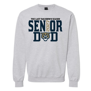Hayden Wildcats Wrestling Senior Dad 2027 front design shown on an ash grey crewneck sweatshirt.