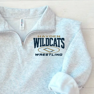 Oxford Cadet Quarter-Zip fleece with the Hayden Wildcats mat graphic printed on the chest.
