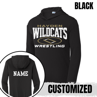 Hayden Wildcats PosiCharge hooded pullover featuring the centered Wrestling mat design.