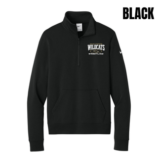 White women's Club Fleece half-zip with a small Hayden Wildcats Wrestling mark on the front.