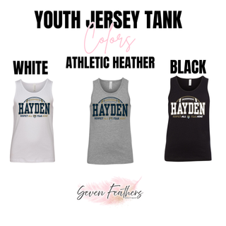 Hayden Wildcats youth jersey tank shown in white, athletic heather, and black colors
