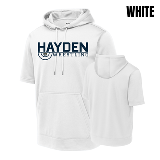 Hayden Wrestling Mat Mark printed on Sport-Tek short sleeve hooded pullover; product mockup view 3.