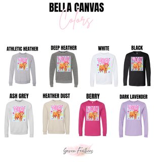 Bella Canvas chart for highland moo-d top in athletic heather, deep heather, white, black, ash grey, heather dust, berry
