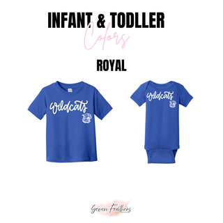 Holton Wildcats script mascot infant and toddler tee and bodysuit in royal blue