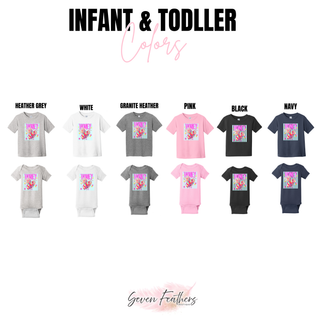 infant and toddler tee and onesie color chart for honey bee top in heather grey, white, granite heather, pink, black, navy
