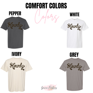 Howdy rope letter Comfort Colors t-shirt color options - Seven Feathers Boutique